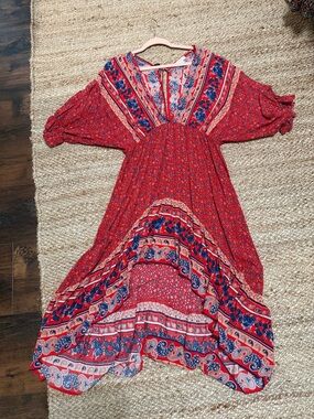 Umgee Red Paisley Boho Midi Dress